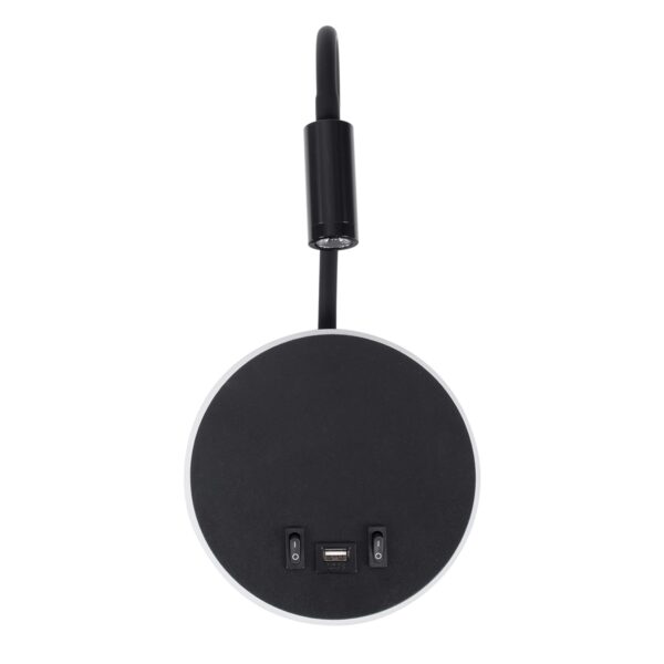GloboStar® GOOSE 60883 Μοντέρνο Φωτιστικό Τοίχου – Απλίκα Ξενοδοχείου Bed Side LED 6W 600lm 36° & 360° AC 220-240V – Reading Light & 360° Κρυφός Φωτισμός – Φορτιστής USB 3A – Μ15.5 x Π15 x Υ30.5cm – Φυσικό Λευκό 4500K – Μαύρο