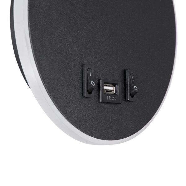 GloboStar® GOOSE 60883 Μοντέρνο Φωτιστικό Τοίχου – Απλίκα Ξενοδοχείου Bed Side LED 6W 600lm 36° & 360° AC 220-240V – Reading Light & 360° Κρυφός Φωτισμός – Φορτιστής USB 3A – Μ15.5 x Π15 x Υ30.5cm – Φυσικό Λευκό 4500K – Μαύρο