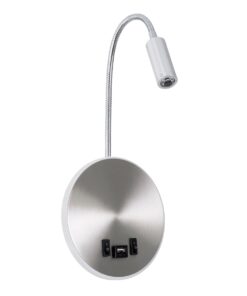 GloboStar® GOOSE 60884 Μοντέρνο Φωτιστικό Τοίχου – Απλίκα Ξενοδοχείου Bed Side LED 6W 600lm 36° & 360° AC 220-240V – Reading Light & 360° Κρυφός Φωτισμός – Φορτιστής USB 3A – Μ15.5 x Π15 x Υ30.5cm – Φυσικό Λευκό 4500K – Ασημί Νίκελ