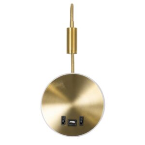 GloboStar® GOOSE 60885 Μοντέρνο Φωτιστικό Τοίχου – Απλίκα Ξενοδοχείου Bed Side LED 6W 600lm 36° & 360° AC 220-240V – Reading Light & 360° Κρυφός Φωτισμός – Φορτιστής USB 3A – Μ15.5 x Π15 x Υ30.5cm – Φυσικό Λευκό 4500K – Χρυσό Βούρτσας