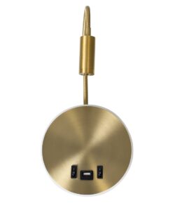 GloboStar® GOOSE 60885 Μοντέρνο Φωτιστικό Τοίχου – Απλίκα Ξενοδοχείου Bed Side LED 6W 600lm 36° & 360° AC 220-240V – Reading Light & 360° Κρυφός Φωτισμός – Φορτιστής USB 3A – Μ15.5 x Π15 x Υ30.5cm – Φυσικό Λευκό 4500K – Χρυσό Βούρτσας