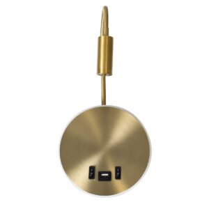 GloboStar® GOOSE 60885 Μοντέρνο Φωτιστικό Τοίχου – Απλίκα Ξενοδοχείου Bed Side LED 6W 600lm 36° & 360° AC 220-240V – Reading Light & 360° Κρυφός Φωτισμός – Φορτιστής USB 3A – Μ15.5 x Π15 x Υ30.5cm – Φυσικό Λευκό 4500K – Χρυσό Βούρτσας