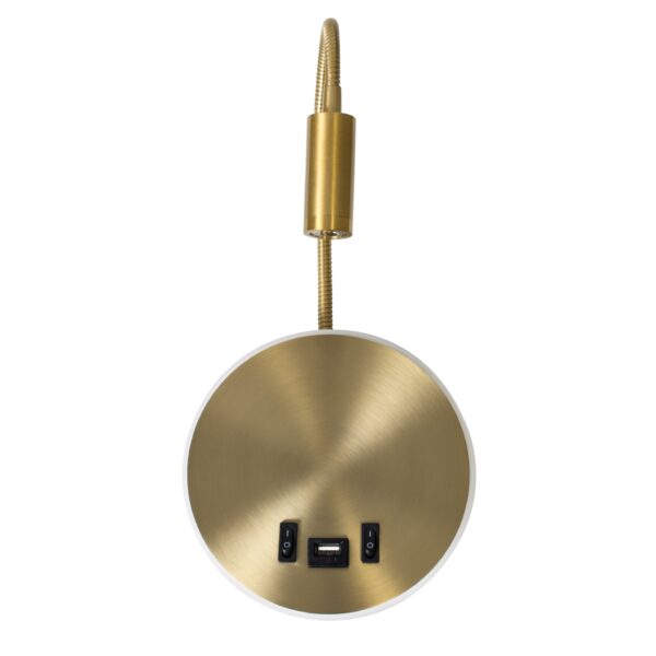 GloboStar® GOOSE 60885 Μοντέρνο Φωτιστικό Τοίχου – Απλίκα Ξενοδοχείου Bed Side LED 6W 600lm 36° & 360° AC 220-240V – Reading Light & 360° Κρυφός Φωτισμός – Φορτιστής USB 3A – Μ15.5 x Π15 x Υ30.5cm – Φυσικό Λευκό 4500K – Χρυσό Βούρτσας
