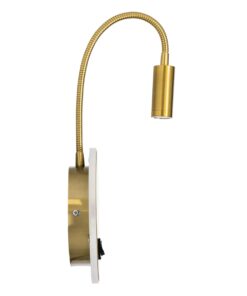 GloboStar® GOOSE 60885 Μοντέρνο Φωτιστικό Τοίχου – Απλίκα Ξενοδοχείου Bed Side LED 6W 600lm 36° & 360° AC 220-240V – Reading Light & 360° Κρυφός Φωτισμός – Φορτιστής USB 3A – Μ15.5 x Π15 x Υ30.5cm – Φυσικό Λευκό 4500K – Χρυσό Βούρτσας