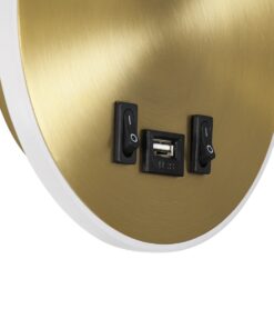 GloboStar® GOOSE 60885 Μοντέρνο Φωτιστικό Τοίχου – Απλίκα Ξενοδοχείου Bed Side LED 6W 600lm 36° & 360° AC 220-240V – Reading Light & 360° Κρυφός Φωτισμός – Φορτιστής USB 3A – Μ15.5 x Π15 x Υ30.5cm – Φυσικό Λευκό 4500K – Χρυσό Βούρτσας