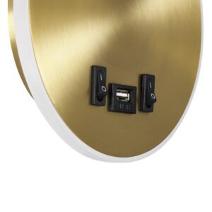 GloboStar® GOOSE 60885 Μοντέρνο Φωτιστικό Τοίχου – Απλίκα Ξενοδοχείου Bed Side LED 6W 600lm 36° & 360° AC 220-240V – Reading Light & 360° Κρυφός Φωτισμός – Φορτιστής USB 3A – Μ15.5 x Π15 x Υ30.5cm – Φυσικό Λευκό 4500K – Χρυσό Βούρτσας