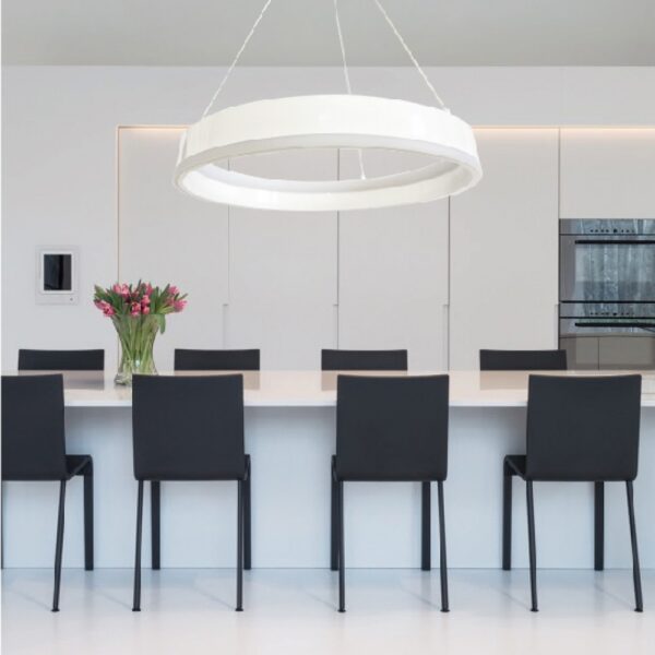 InLight Κρεμαστό φωτιστικό LED 60W 3CCT (by switch on base) σε λευκό χρώμα D:60cm (6090-WH)