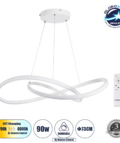 GloboStar® DEXTER 60914 Κρεμαστό Φωτιστικό Οροφής Design LED CCT 90W 10080lm 300° AC 220-240V – Εναλλαγή Φωτισμού μέσω Τηλεχειριστηρίου All In One Ψυχρό 6000k+Φυσικό 4500k+Θερμό 2700k Dimmable Φ73cm – Λευκό – 3 Years Warranty