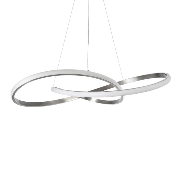 GloboStar® DEXTER 60915 Κρεμαστό Φωτιστικό Οροφής Design LED CCT 90W 10080lm 300° AC 220-240V – Εναλλαγή Φωτισμού μέσω Τηλεχειριστηρίου All In One Ψυχρό 6000k+Φυσικό 4500k+Θερμό 2700k Dimmable Φ73cm – Νίκελ Ασημί Βούρτσας – 3 Years Warranty