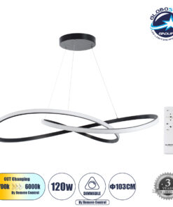 GloboStar® DEXTER 60917 Κρεμαστό Φωτιστικό Οροφής Design LED CCT 120W 13440lm 300° AC 220-240V – Εναλλαγή Φωτισμού μέσω Τηλεχειριστηρίου All In One Ψυχρό 6000k+Φυσικό 4500k+Θερμό 2700k Dimmable Φ103cm – Μαύρο – 3 Years Warranty