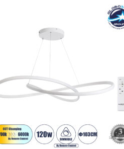 GloboStar® DEXTER 60918 Κρεμαστό Φωτιστικό Οροφής Design LED CCT 120W 13440lm 300° AC 220-240V – Εναλλαγή Φωτισμού μέσω Τηλεχειριστηρίου All In One Ψυχρό 6000k+Φυσικό 4500k+Θερμό 2700k Dimmable Φ103cm – Λευκό – 3 Years Warranty