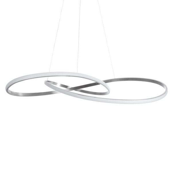 GloboStar® DEXTER 60919 Κρεμαστό Φωτιστικό Οροφής Design LED CCT 120W 13440lm 300° AC 220-240V – Εναλλαγή Φωτισμού μέσω Τηλεχειριστηρίου All In One Ψυχρό 6000k+Φυσικό 4500k+Θερμό 2700k Dimmable Φ103cm – Νίκελ Βούρτσας – 3 Years Warranty