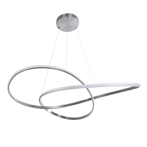 GloboStar® DEXTER 60919 Κρεμαστό Φωτιστικό Οροφής Design LED CCT 120W 13440lm 300° AC 220-240V – Εναλλαγή Φωτισμού μέσω Τηλεχειριστηρίου All In One Ψυχρό 6000k+Φυσικό 4500k+Θερμό 2700k Dimmable Φ103cm – Νίκελ Βούρτσας – 3 Years Warranty
