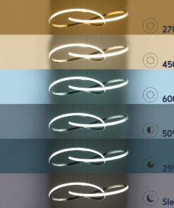 GloboStar® DEXTER 60919 Κρεμαστό Φωτιστικό Οροφής Design LED CCT 120W 13440lm 300° AC 220-240V – Εναλλαγή Φωτισμού μέσω Τηλεχειριστηρίου All In One Ψυχρό 6000k+Φυσικό 4500k+Θερμό 2700k Dimmable Φ103cm – Νίκελ Βούρτσας – 3 Years Warranty