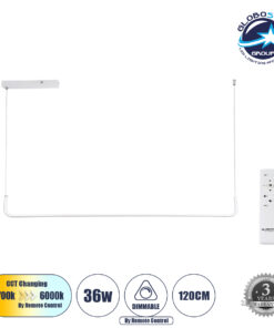 GloboStar® LINARIA 60922 Κρεμαστό Φωτιστικό Οροφής Design LED CCT 36W 4150lm 200° AC 220-240V – Εναλλαγή Φωτισμού μέσω Τηλεχειριστηρίου All In One Ψυχρό 6000k+Φυσικό 4500k+Θερμό 2700k Dimmable Μ120 x Π2 x Υ10cm – Λευκό – 3 Years Warranty