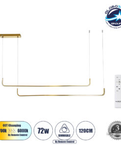 GloboStar® LINARIA DUO 60926 Κρεμαστό Φωτιστικό Οροφής Design LED CCT 72W 8300lm 200° AC 220-240V – Εναλλαγή Φωτισμού μέσω Τηλεχειριστηρίου All In One Ψυχρό 6000k+Φυσικό 4500k+Θερμό 2700k Dimmable Μ220 x Π4 x Υ25cm – Χρυσό Πλατίνα – 3 Years Warranty