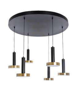 GLOBOSTAR® ZANE 60935 Κρεμαστό Φωτιστικό Design LED CCT 100W 11200lm 120° AC 220-240V IP20 – Εναλλαγή Φωτισμού μέσω Τηλεχειριστηρίου All In One Ψυχρό 6000k+Φυσικό 4500k+Θερμό 2700k Dimmable – Φ100 x Υ18cm – Μαύρο & Χρυσό – 3 Χρόνια Εγγύηση