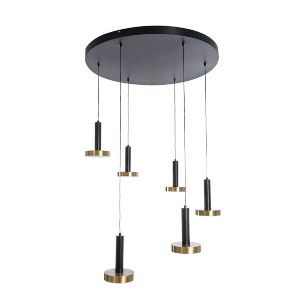 GLOBOSTAR® ZANE 60935 Κρεμαστό Φωτιστικό Design LED CCT 100W 11200lm 120° AC 220-240V IP20 – Εναλλαγή Φωτισμού μέσω Τηλεχειριστηρίου All In One Ψυχρό 6000k+Φυσικό 4500k+Θερμό 2700k Dimmable – Φ100 x Υ18cm – Μαύρο & Χρυσό – 3 Χρόνια Εγγύηση