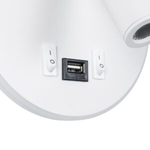 GloboStar® LADY-R 60939 Μοντέρνο Φωτιστικό Τοίχου – Απλίκα Ξενοδοχείου Bed Side LED 6W 600lm 36° & 360° AC 220-240V – Reading Light & Κρυφός Φωτισμός – Φορτιστής USB 3A – Φ15 x Υ7cm – Φυσικό Λευκό 4500K – Λευκό – 3 Χρόνια Εγγύηση