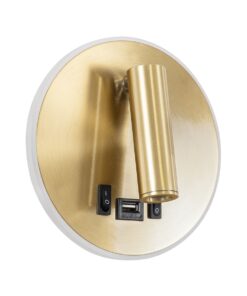 GloboStar® LADY-R 60940 Μοντέρνο Φωτιστικό Τοίχου – Απλίκα Ξενοδοχείου Bed Side LED 6W 600lm 36° & 360° AC 220-240V – Reading Light & 360° Κρυφός Φωτισμός – Φορτιστής USB 3A – Μ10.5 x Π10 x Υ18.5cm – Φυσικό Λευκό 4500K – Χρυσό Βούρτσας