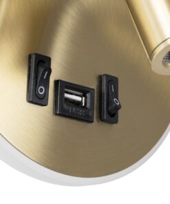 GloboStar® LADY-R 60940 Μοντέρνο Φωτιστικό Τοίχου – Απλίκα Ξενοδοχείου Bed Side LED 6W 600lm 36° & 360° AC 220-240V – Reading Light & 360° Κρυφός Φωτισμός – Φορτιστής USB 3A – Μ10.5 x Π10 x Υ18.5cm – Φυσικό Λευκό 4500K – Χρυσό Βούρτσας