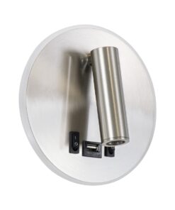 GloboStar® LADY-R 60941 Μοντέρνο Φωτιστικό Τοίχου – Απλίκα Ξενοδοχείου Bed Side LED 6W 600lm 36° & 360° AC 220-240V – Reading Light & 360° Κρυφός Φωτισμός – Φορτιστής USB 3A – Μ10.5 x Π10 x Υ18.5cm – Φυσικό Λευκό 4500K – Νίκελ Βούρτσας