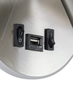 GloboStar® LADY-R 60941 Μοντέρνο Φωτιστικό Τοίχου – Απλίκα Ξενοδοχείου Bed Side LED 6W 600lm 36° & 360° AC 220-240V – Reading Light & 360° Κρυφός Φωτισμός – Φορτιστής USB 3A – Μ10.5 x Π10 x Υ18.5cm – Φυσικό Λευκό 4500K – Νίκελ Βούρτσας