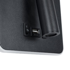 GloboStar® LADY-S 60943 Μοντέρνο Φωτιστικό Τοίχου – Απλίκα Ξενοδοχείου Bed Side LED 6W 600lm 36° & 360° AC 220-240V – Reading Light & Κρυφός Φωτισμός – Φορτιστής USB 3A – Μ15 x Π15 x Υ7cm – Φυσικό Λευκό 4500K – Μαύρο – 3 Χρόνια Εγγύηση