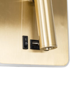 GloboStar® LADY-S 60943 Μοντέρνο Φωτιστικό Τοίχου – Απλίκα Ξενοδοχείου Bed Side LED 6W 600lm 36° & 360° AC 220-240V – Reading Light & Κρυφός Φωτισμός – Φορτιστής USB 3A – Μ15 x Π15 x Υ7cm – Φυσικό Λευκό 4500K – Χρυσό Βούρτσας- 3 Χρόνια Εγγύηση