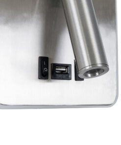 GloboStar® LADY-S 60943 Μοντέρνο Φωτιστικό Τοίχου – Απλίκα Ξενοδοχείου Bed Side LED 6W 600lm 36° & 360° AC 220-240V – Reading Light & Κρυφός Φωτισμός – Φορτιστής USB 3A – Μ15 x Π15 x Υ7cm – Φυσικό Λευκό 4500K – Νίκελ Βούρτσας- 3 Χρόνια Εγγύηση