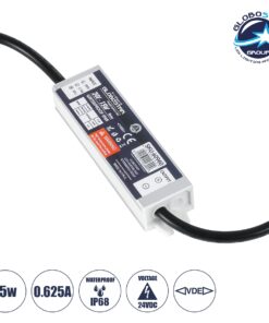 GloboStar® 60960 Αδιάβροχο Τροφοδοτικό SELV για Προϊόντα Φωτισμού LED 15W 0.625A – AC 220-240V σε DC 24V με 1.2m VDE Καλώδιο Παροχής & Εξόδου Τροφοδοσίας – Αδιάβροχο IP68 – M12 x W3 x H2cm – 3 Χρόνια Εγγύηση