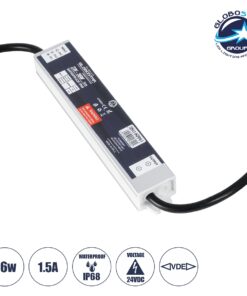 GloboStar® 60961 Αδιάβροχο Τροφοδοτικό SELV για Προϊόντα Φωτισμού LED 36W 1.5A – AC 220-240V σε DC 24V με 1.2m VDE Καλώδιο Παροχής & Εξόδου Τροφοδοσίας – Αδιάβροχο IP68 – M17 x W3 x H2cm – 3 Χρόνια Εγγύηση