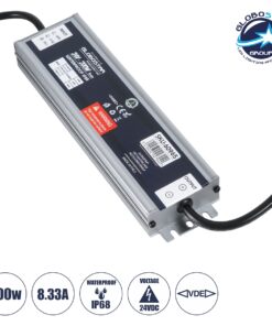 GloboStar® 60965 Αδιάβροχο Τροφοδοτικό SELV για Προϊόντα Φωτισμού LED 200W 8.33A – AC 220-240V σε DC 24V με 1.2m VDE Καλώδιο Παροχής & Εξόδου Τροφοδοσίας – Αδιάβροχο IP68 – M21.5 x W5.5 x H2.5cm – 3 Χρόνια Εγγύηση