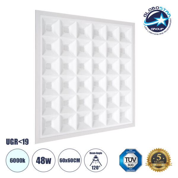 GloboStar® ZEUS 60968 Χωνευτό LED Panel 60x60cm 48W 7440lm 120° CRI≥86Ra UGR<19 Anti-Glare Shield Diffuser AC 220-240V IP44 Μ60 x Π60 x Υ3.3cm - Ψυχρό Λευκό 6000K - Bridgelux High Lumen Chips - TÜV Certified Driver - 5 Years Warranty