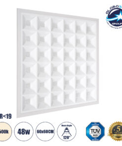 GloboStar® ZEUS 60969 Χωνευτό LED Panel 60x60cm 48W 7200lm 120° CRI≥86Ra UGR<19 Anti-Glare Shield Diffuser AC 220-240V IP44 Μ60 x Π60 x Υ3.3cm - Φυσικό Λευκό 4500K - Bridgelux High Lumen Chips - TÜV Certified Driver - 5 Years Warranty