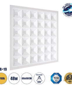 GloboStar® ZEUS 60970 Χωνευτό LED Panel 60x60cm 48W 6960lm 120° CRI≥86Ra UGR<19 Anti-Glare Shield Diffuser AC 220-240V IP44 Μ60 x Π60 x Υ3.3cm - Θερμό Λευκό 2700K - Bridgelux High Lumen Chips - TÜV Certified Driver - 5 Years Warranty