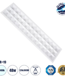 GloboStar® ZEUS 60971 Χωνευτό LED Panel 120x30cm 48W 7440lm 120° CRI≥86Ra UGR<19 Anti-Glare Shield Diffuser AC 220-240V IP44 Μ60 x Π60 x Υ3.3cm - Ψυχρό Λευκό 6000K - Bridgelux High Lumen Chips - TÜV Certified Driver - 5 Years Warranty