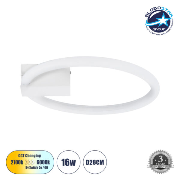 GloboStar® CINDERELLA 60977 Φωτιστικό Οροφής Δαχτυλίδι-Κύκλος LED CCT 16W 1792lm 360° AC 220-240V - Εναλλαγή Φωτισμού μέσω Διακόπτη On/Off All In One Ψυχρό 6000k+Φυσικό 4500k+Θερμό 2700k Φ28cm - Λευκό - 3 Years Warranty