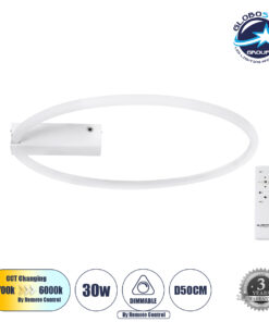 GloboStar® CINDERELLA 60981 Φωτιστικό Οροφής Δαχτυλίδι-Κύκλος LED CCT 30W 3360lm 360° AC 220-240V – Εναλλαγή Φωτισμού μέσω Τηλεχειριστηρίου All In One Ψυχρό 6000k+Φυσικό 4500k+Θερμό 2700k Dimmable Φ50cm – Λευκό – 3 Years Warranty