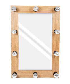 GloboStar® MAKEUP MIRROR-60×90-1 Μοντέρνος Καθρέπτης Μακιγιάζ με Πλαίσιο Φυσικού Ξύλου με Διακόπτη On/Off 10 x E27 AC220-240V – Μ60 x Π7 x Υ90cm – Μπεζ Δρυς