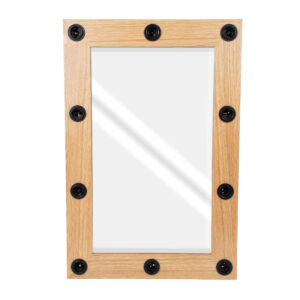 GloboStar® MAKEUP MIRROR-60×90-1 Μοντέρνος Καθρέπτης Μακιγιάζ με Πλαίσιο Φυσικού Ξύλου με Διακόπτη On/Off 10 x E27 AC220-240V – Μ60 x Π7 x Υ90cm – Μπεζ Δρυς