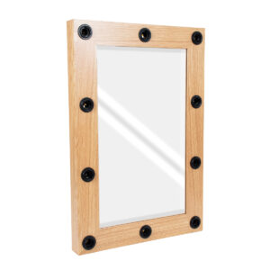 GloboStar® MAKEUP MIRROR-60×90-1 Μοντέρνος Καθρέπτης Μακιγιάζ με Πλαίσιο Φυσικού Ξύλου με Διακόπτη On/Off 10 x E27 AC220-240V – Μ60 x Π7 x Υ90cm – Μπεζ Δρυς