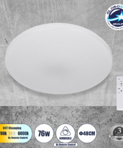 GloboStar® AVA 61017 Πλαφονιέρα Οροφής LED CCT 76W 8372lm 120° AC 220-240V – Εναλλαγή Φωτισμού μέσω Τηλεχειριστηρίου All In One Ψυχρό Λευκό 6000k+Φυσικό Λευκό 4500k+Θερμό Λευκό 2700k Dimmable Φ48cm – Λευκό – 3 Years Warranty