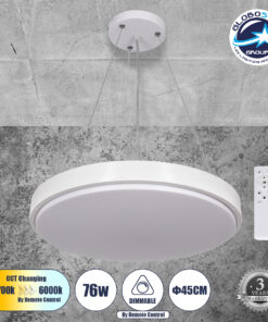 GloboStar® CASPER 61018 Κρεμαστή Πλαφονιέρα Οροφής LED CCT 76W 8372lm 120° AC 220-240V – Εναλλαγή Φωτισμού μέσω Τηλεχειριστηρίου All In One Ψυχρό Λευκό 6000k+Φυσικό Λευκό 4500k+Θερμό Λευκό 2700k Dimmable Φ45cm – Λευκό – 3 Years Warranty