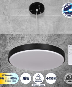 GloboStar® CASPER 61019 Κρεμαστή Πλαφονιέρα Οροφής LED CCT 76W 8372lm 120° AC 220-240V – Εναλλαγή Φωτισμού μέσω Τηλεχειριστηρίου All In One Ψυχρό Λευκό 6000k+Φυσικό Λευκό 4500k+Θερμό Λευκό 2700k Dimmable Φ45cm – Μαύρο – 3 Years Warranty