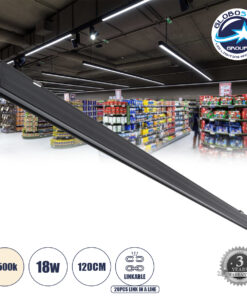 GloboStar® MARKET 61021-S Γραμμικό Φωτιστικό Οροφής Linear LED 18W 2200lm 60° AC 220-240V Μ120 x Π2 x Υ4cm Φυσικό Λευκό 4500K – Μαύρο – 3 Years Warranty