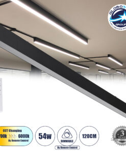 GloboStar® FELIX 61028-S Γραμμικό Φωτιστικό Οροφής Linear LED CCT 54W 6500lm 120° AC 220-240V Μ120 x Π3.5 x Υ7cm – Εναλλαγή Φωτισμού μέσω Τηλεχειριστηρίου All In One Ψυχρό 6000k+Φυσικό 4500k+Θερμό 2700k Dimmable – Μαύρο – 3 Years Warranty