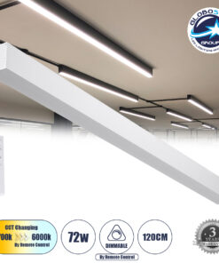 GloboStar® ORION 61031-S Γραμμικό Φωτιστικό Οροφής Linear LED CCT 72W 8600lm 120° AC 220-240V Μ120 x Π5.5 x Υ7cm – Εναλλαγή Φωτισμού μέσω Τηλεχειριστηρίου All In One Ψυχρό 6000k+Φυσικό 4500k+Θερμό 2700k Dimmable – Λευκό – 3 Years Warranty