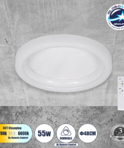 GloboStar® ARIANA 61035 Πλαφονιέρα Οροφής Κύκλος LED CCT 55W 6376lm 120° AC 220-240V – Εναλλαγή Φωτισμού μέσω Τηλεχειριστηρίου All In One Ψυχρό Λευκό 6000k+Φυσικό Λευκό 4500k+Θερμό Λευκό 2700k Dimmable Φ48cm – Λευκό – 3 Years Warranty