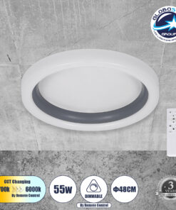 GloboStar® ARIANA 61036 Πλαφονιέρα Οροφής Κύκλος LED CCT 55W 6376lm 120° AC 220-240V – Εναλλαγή Φωτισμού μέσω Τηλεχειριστηρίου All In One Ψυχρό Λευκό 6000k+Φυσικό Λευκό 4500k+Θερμό Λευκό 2700k Dimmable Φ48cm – Ανθρακί – 3 Years Warranty